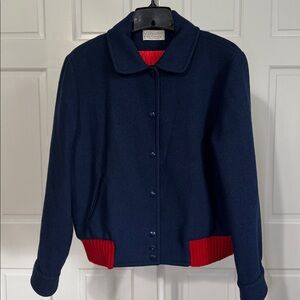Vintage Pendleton Navy Blue Bomber Varsity Jacket Size Large